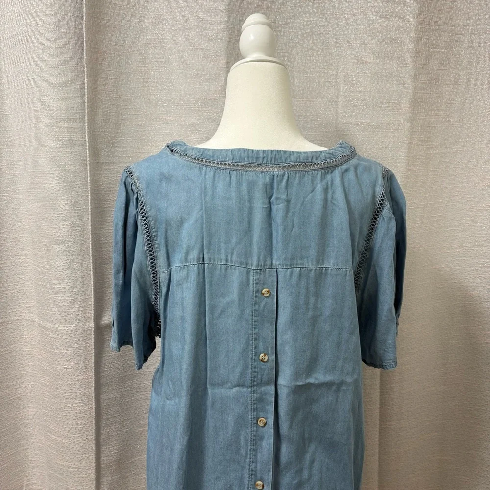 Perch by Blu Pepper Blue chambray Relaxed Blouse Size 2XL | Boho Beach Vacation - Picture 5 of 13